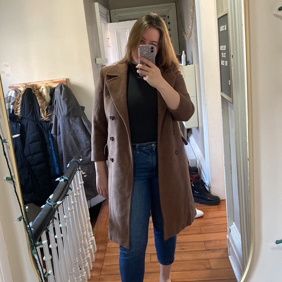 CHOCOLATE BROWN ITALIAN WOOL PEA COAT - Picture 7 of 8